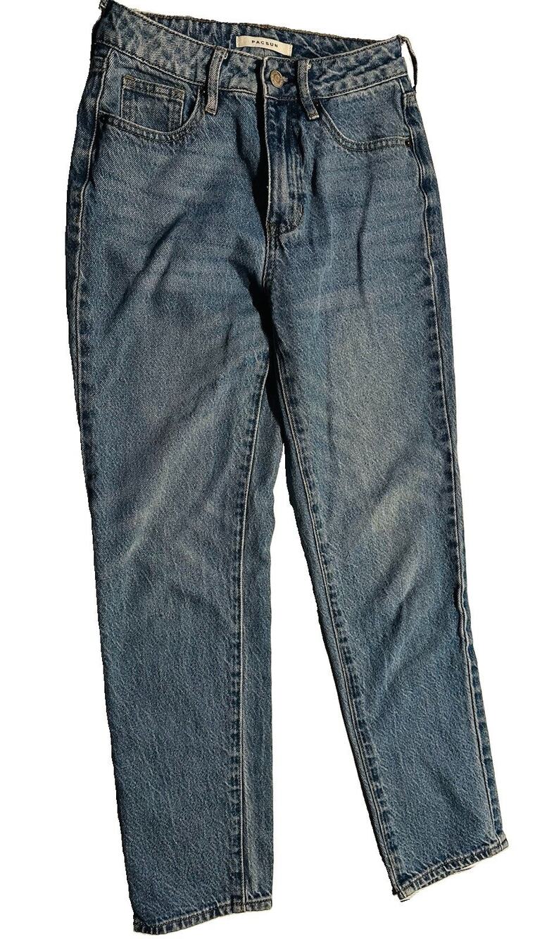 PacSun Mom Jeans Womens Sz 23 Blue Distressed High Rise Cotton Country Western